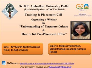 G20 Understanding of Corporate Culture & How to get Pre-Placement Offers (PPO's) 23rd March 2023