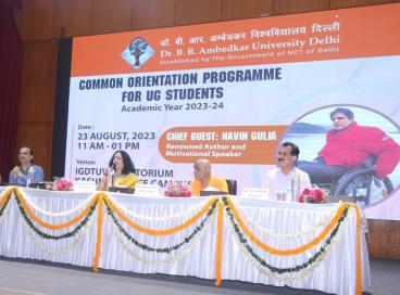 Dr. B. R Ambedkar University Delhi organised its Common UG Orientation Ceremony for new admissions 2023. Renowned Author and Motivational Speaker Navin Gulia graced the occasion