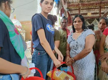 NSS volunteers, NCC cadets distributing relief material for the flood-affected people in Delhi during July 2023