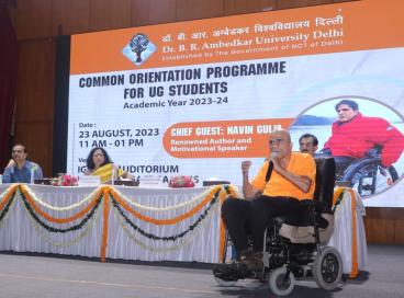 Dr. B. R Ambedkar University Delhi organised its Common UG Orientation Ceremony for new admissions 2023. Renowned Author and Motivational Speaker Navin Gulia graced the occasion